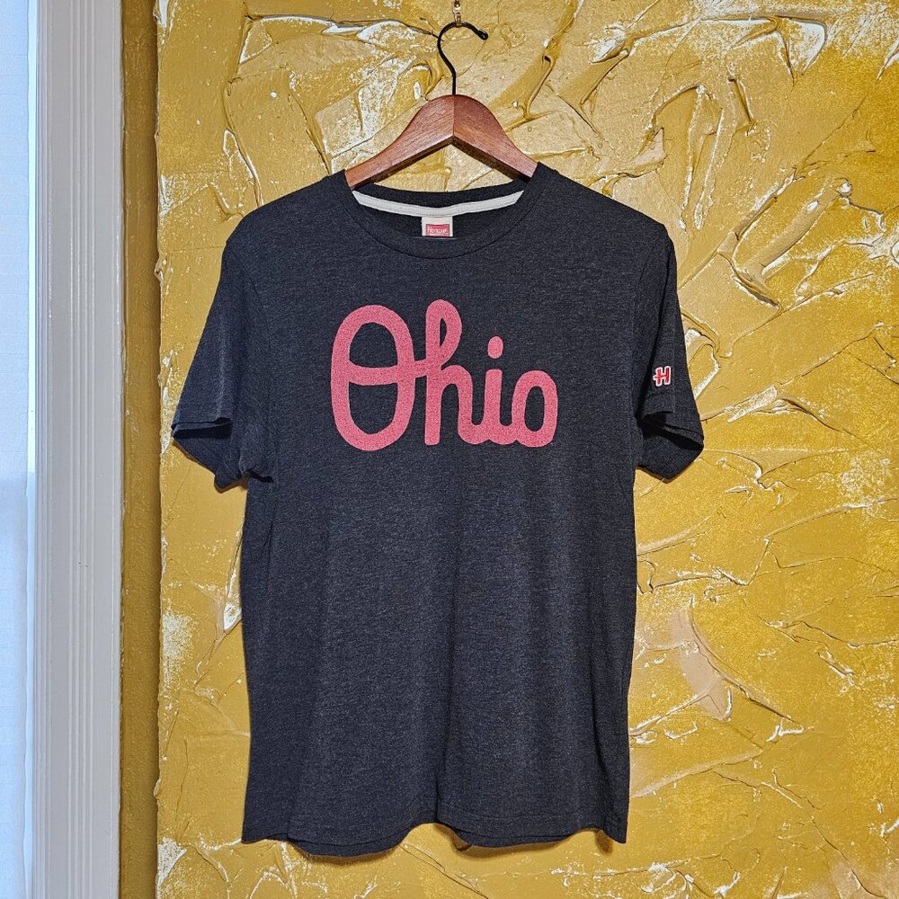 Homage Script Ohio Charcoal Black & Red T-shirt Tee Size Medium